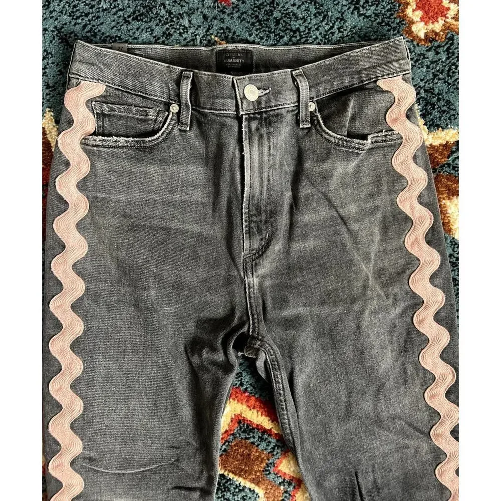Citizens of Humanity Demy Cropped Flare Jeans Size 27 Pink Wave Trim Retro Boho